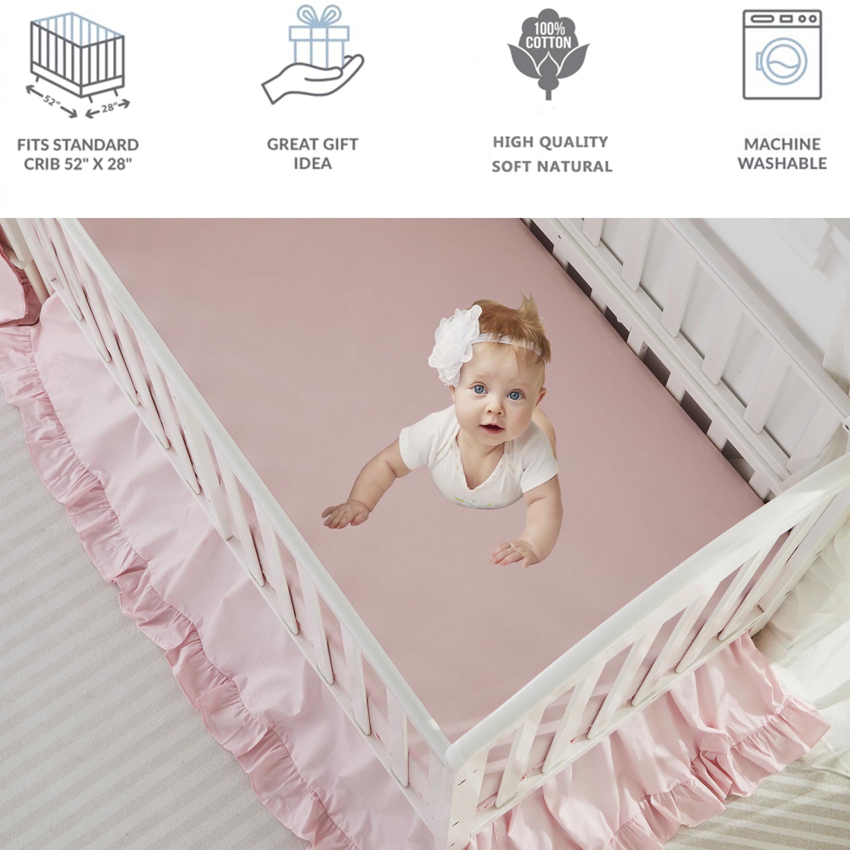 Brandream Farmhouse fitted sheet for snug 52x28 crib fit.