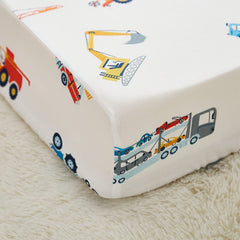 Brandream fitted crib sheet with construction-truck motif offering a snug fit for a playful nursery.