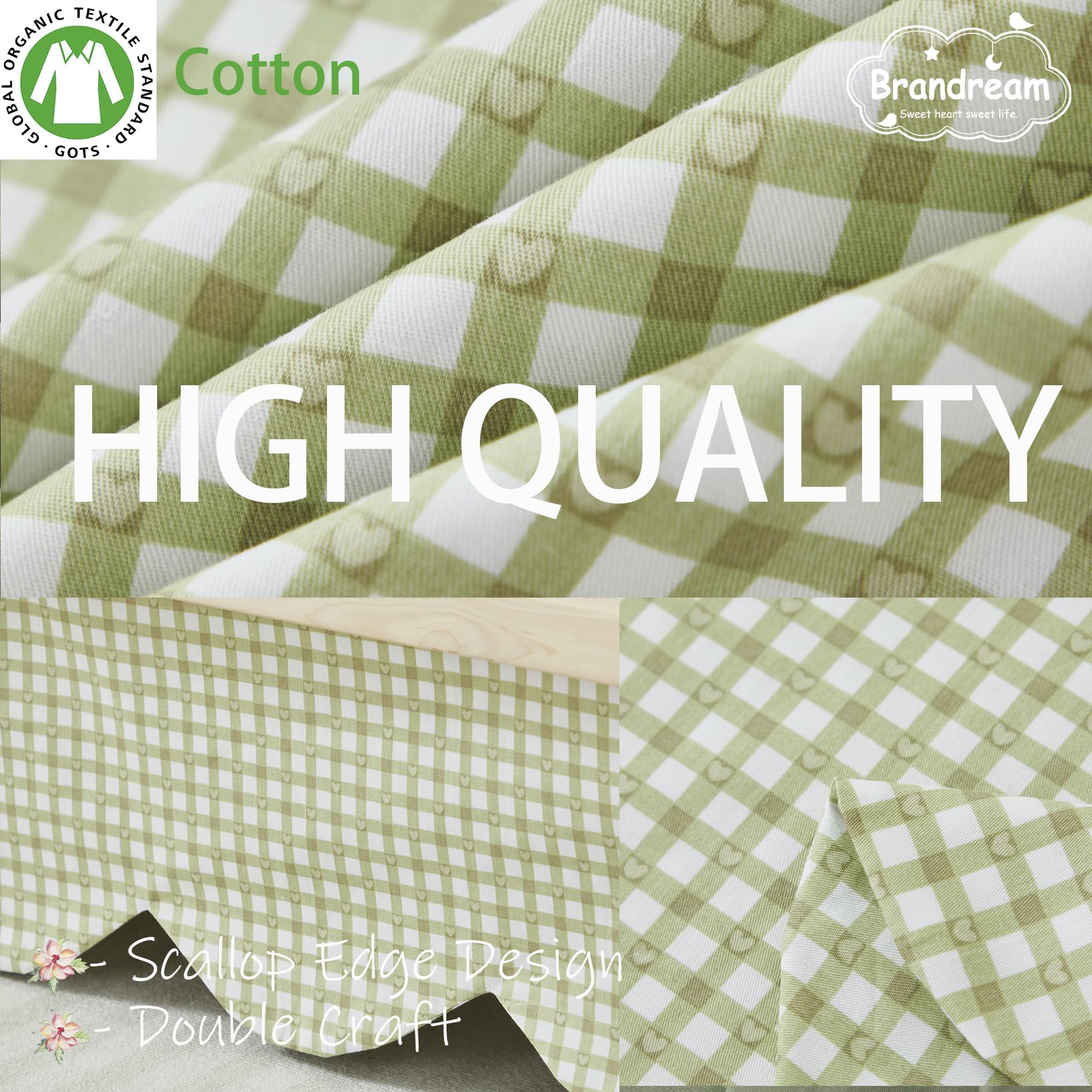 Brandream four-sided crib skirt with 16-inch drop on a standard crib.