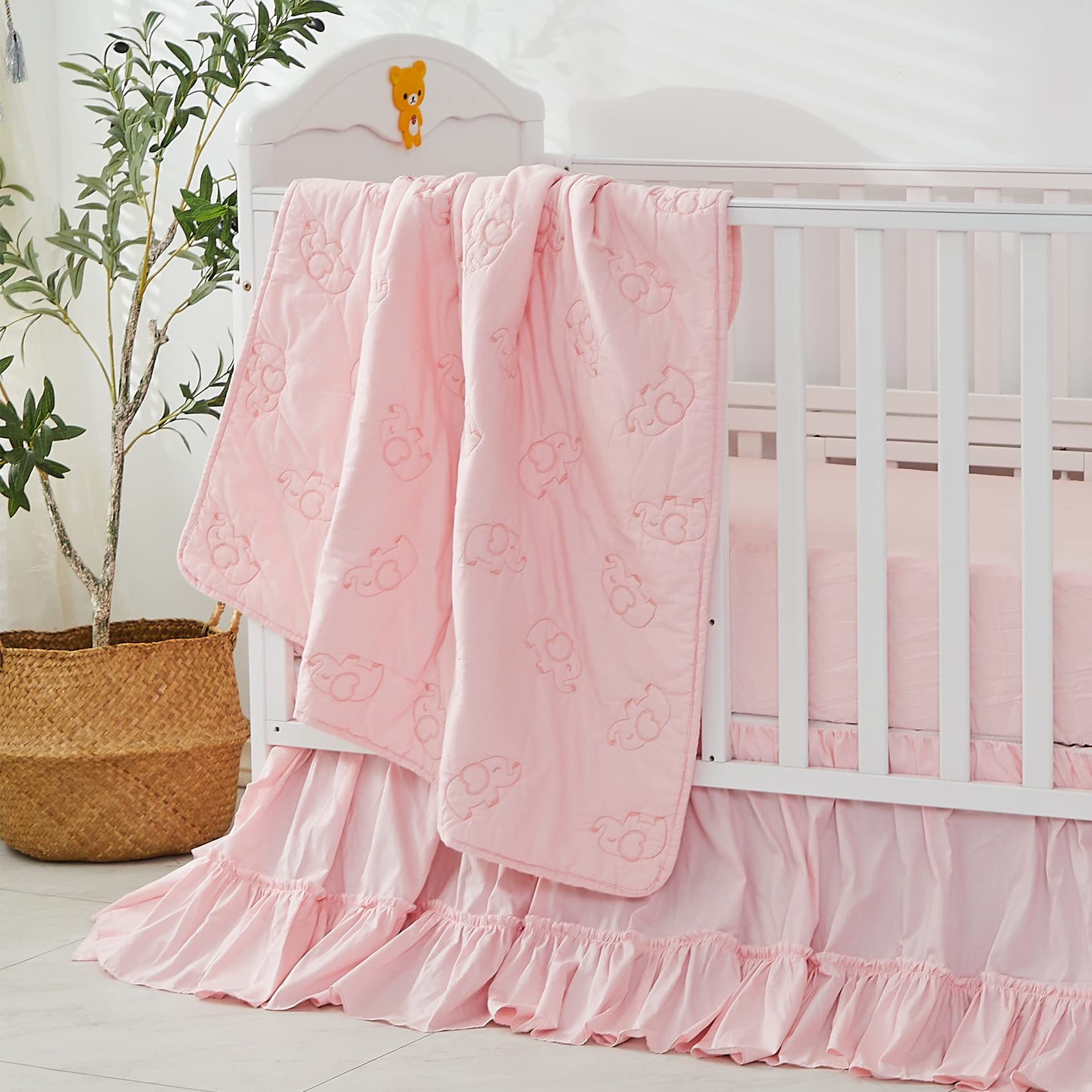 Brandream four-sided crib skirt with 16-inch drop fits standard cribs