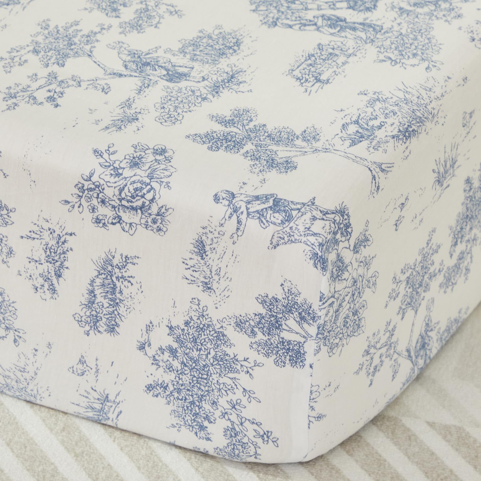 Brandream French Country Toile crib sheet with floral print for a cozy nursery.