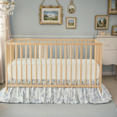 Brandream French Country Toile Crib Skirt fold view, secure 4-sided drop for standard cribs