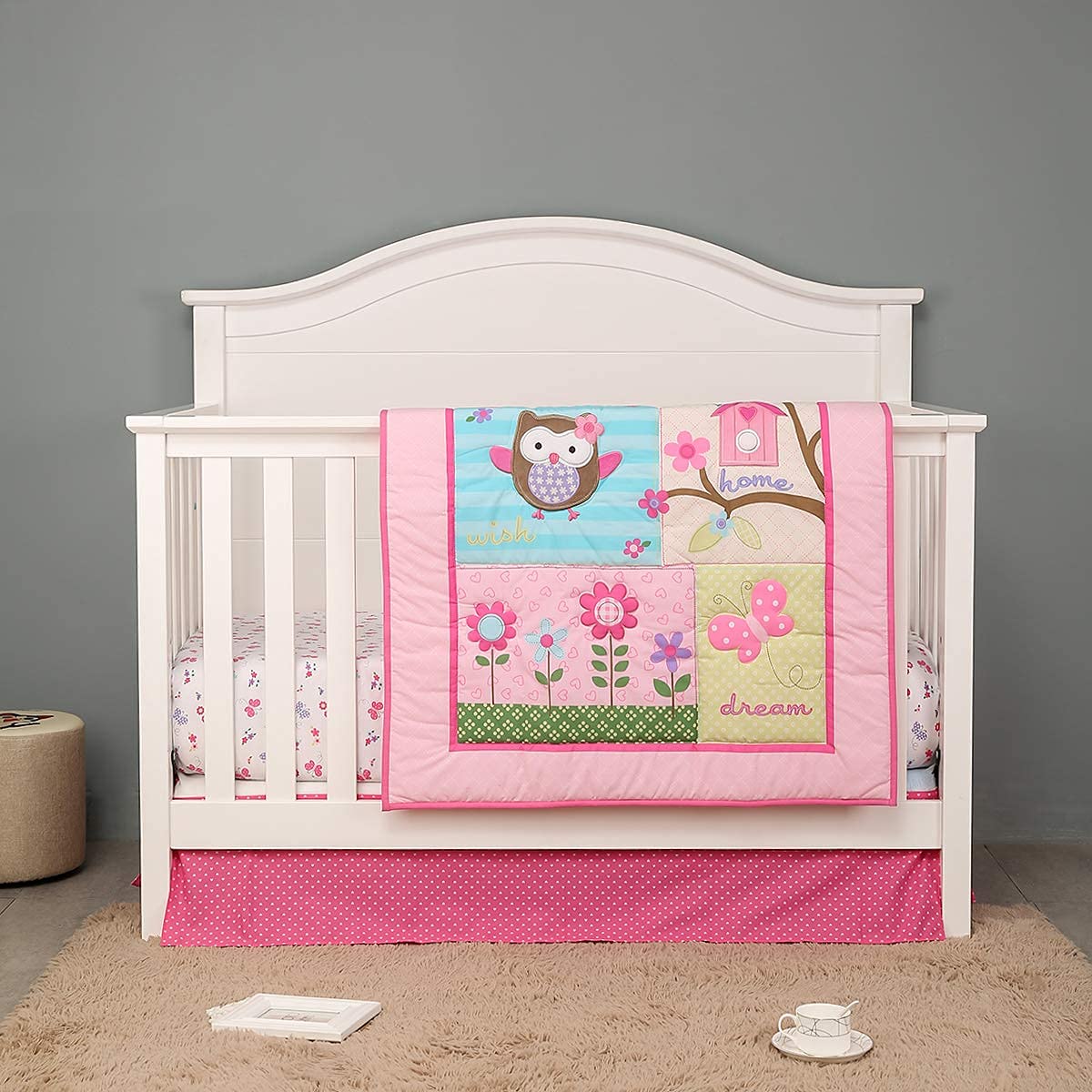 Brandream Garden Birds Floral crib quilt adds garden charm to the nursery