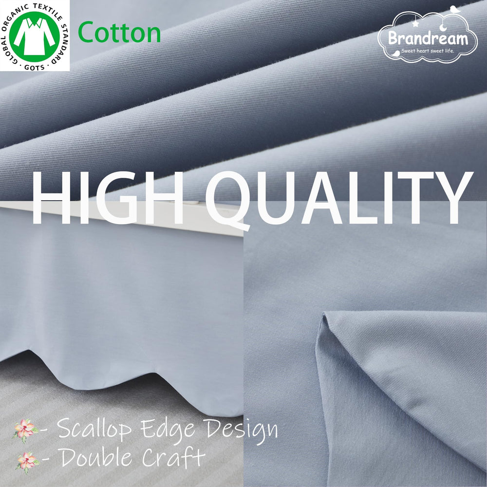 Brandream mist-blue crib skirt displayed on a standard crib for versatile styling.
