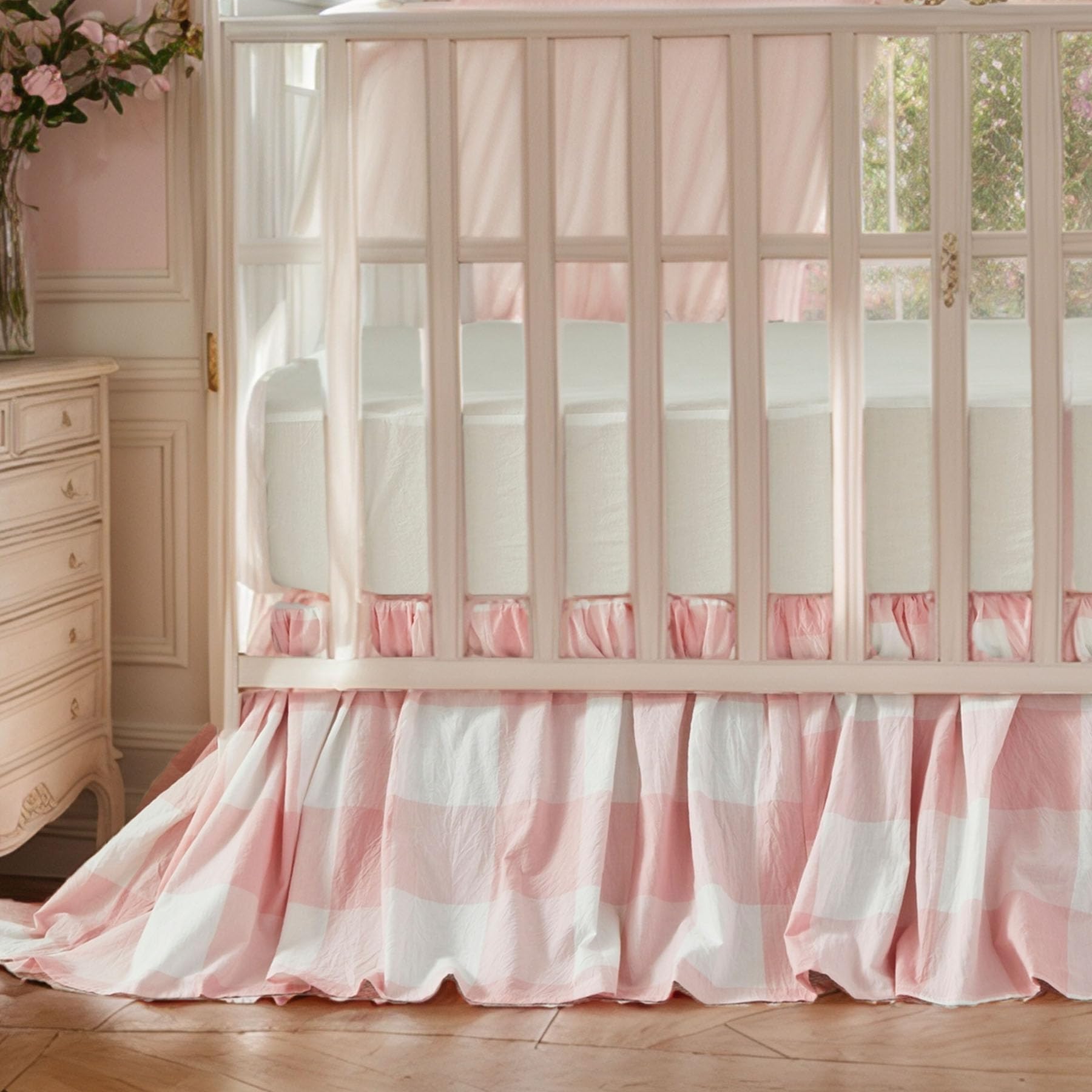 Brandream gingham gathered crib skirt easy care feature