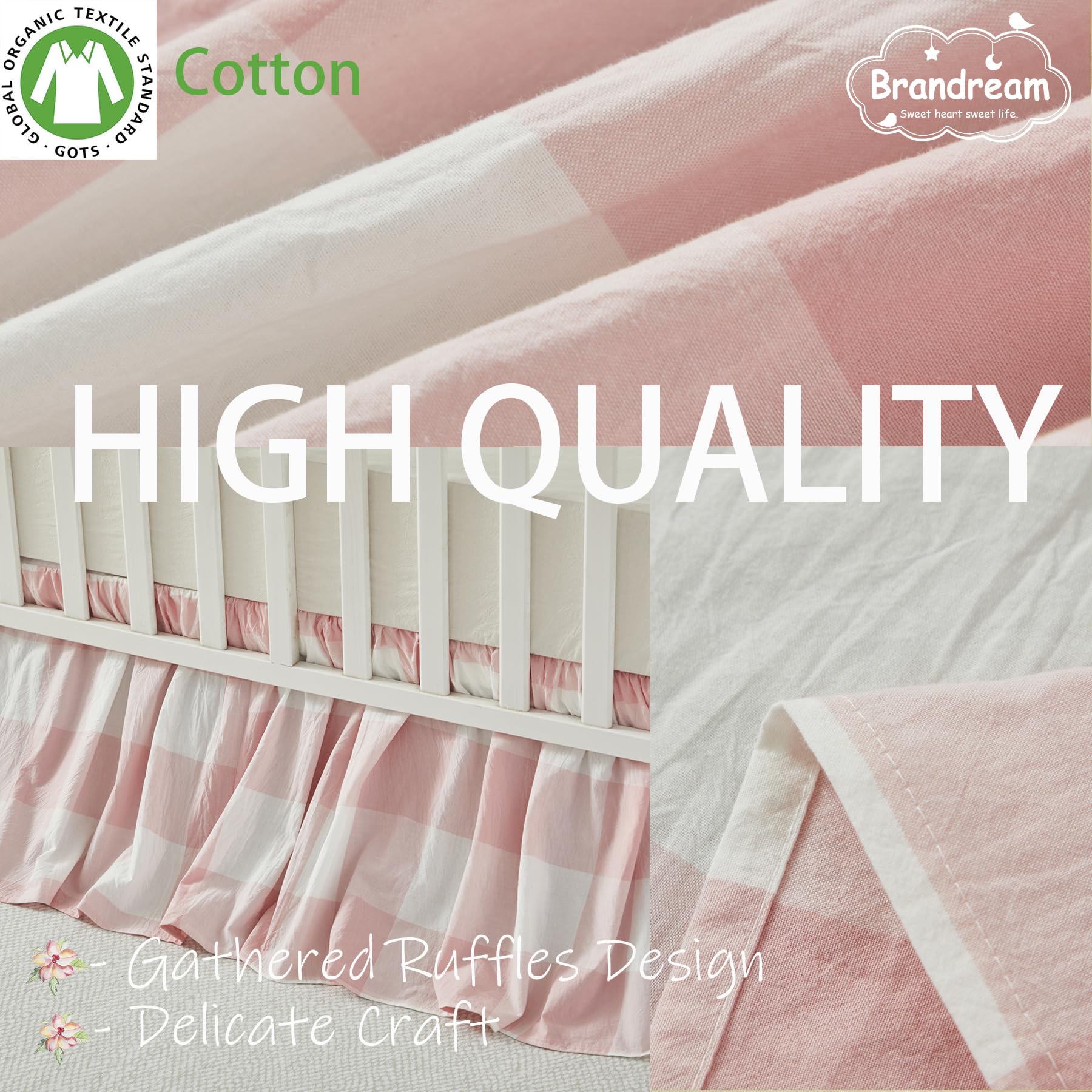 Brandream gingham gathered crib skirt fabric detail highlights cotton texture