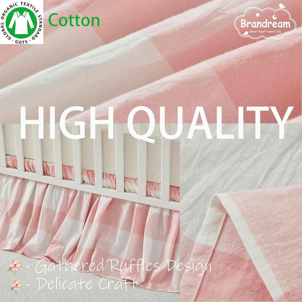 Brandream gingham gathered crib skirt fabric detail highlights cotton texture