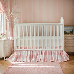 Brandream gingham gathered crib skirt side view shows four-sided drop