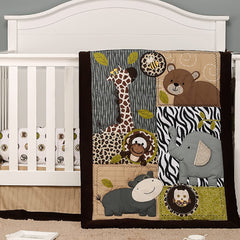 Brandream Jungle crib bedding ensemble in soft gray and taupe for a cozy nursery.