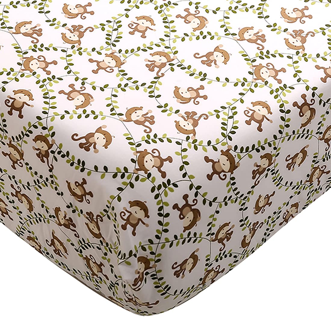 Brandream Jungle crib sheet with monkey print, breathable cotton for baby comfort.