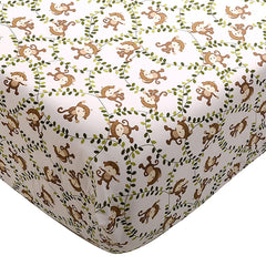 Brandream Jungle crib sheet with monkey print, breathable cotton for baby comfort.
