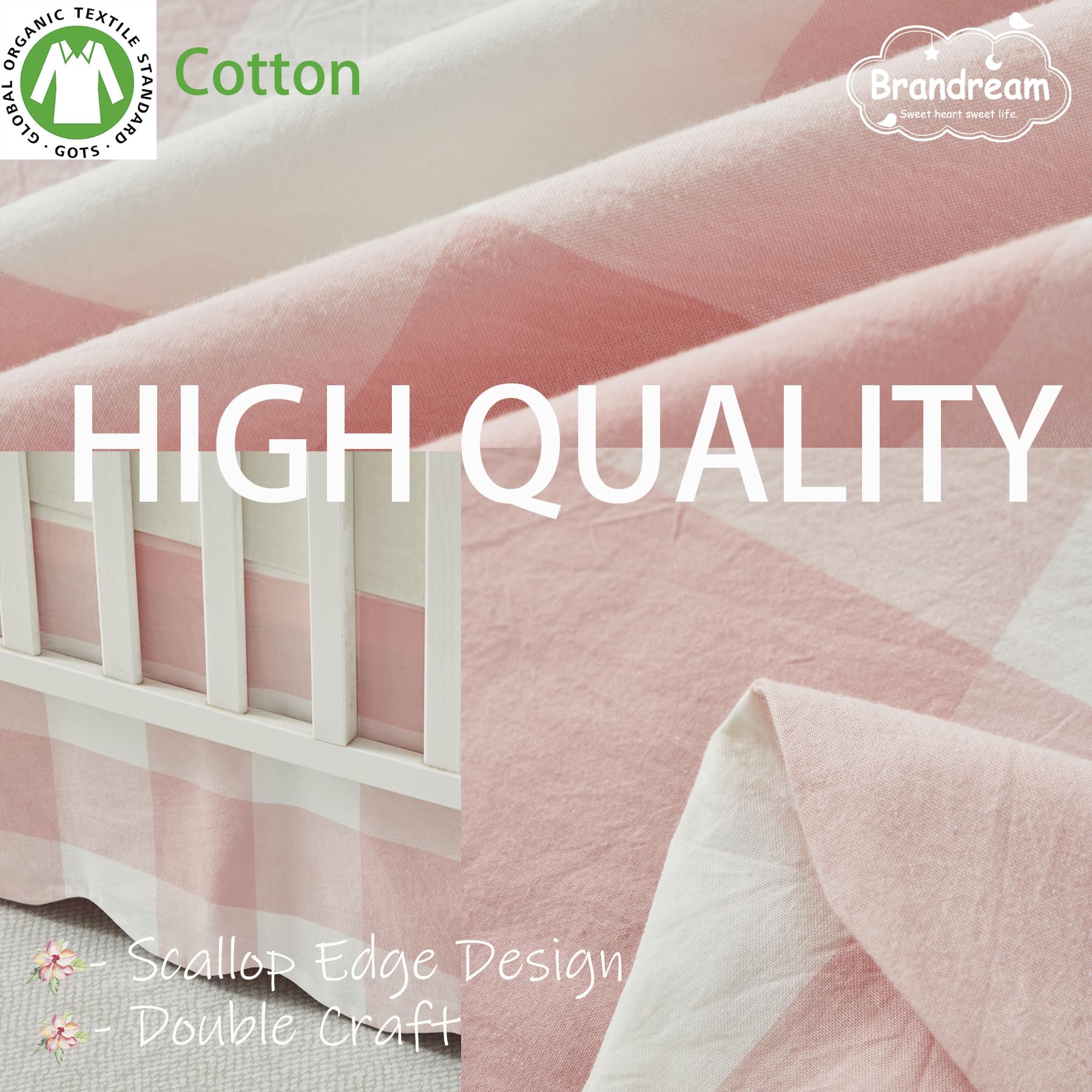 Brandream luxury scallop edge crib skirt complements standard cribs with a four-sided, tidy fit.