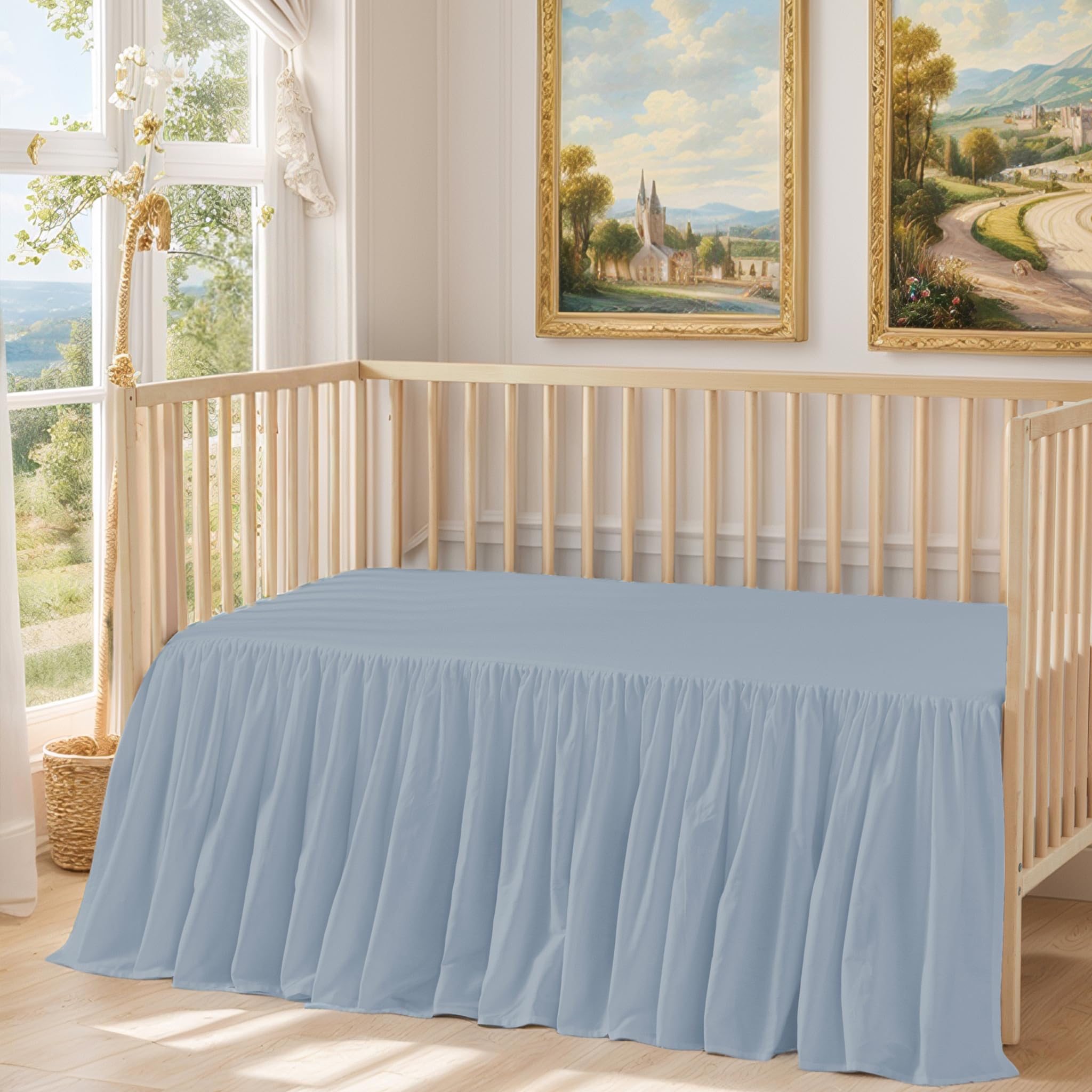 Brandream mist blue color provides gender neutral calming crib decor