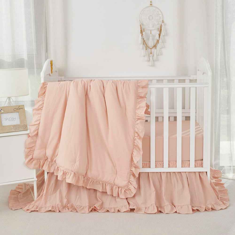 Brandream neutral blush dust ruffle showing 4-sided drop fit