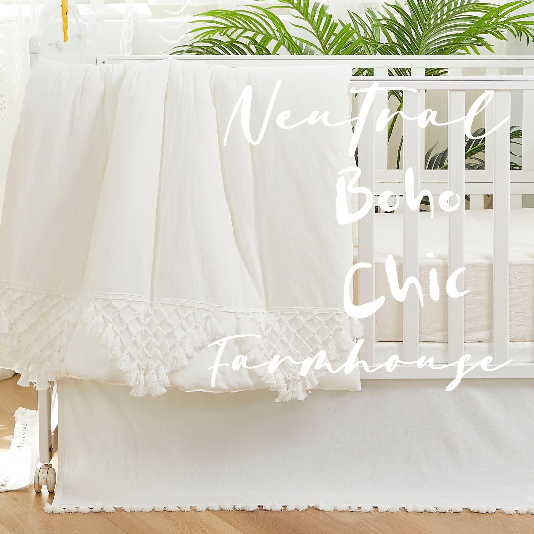 Brandream nursery dust ruffle in cream keeps crib edges tidy and stylish.