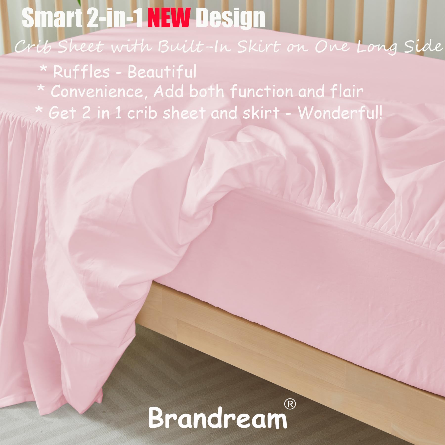 Brandream one-sided ruffle accent adding decorative charm to the crib.