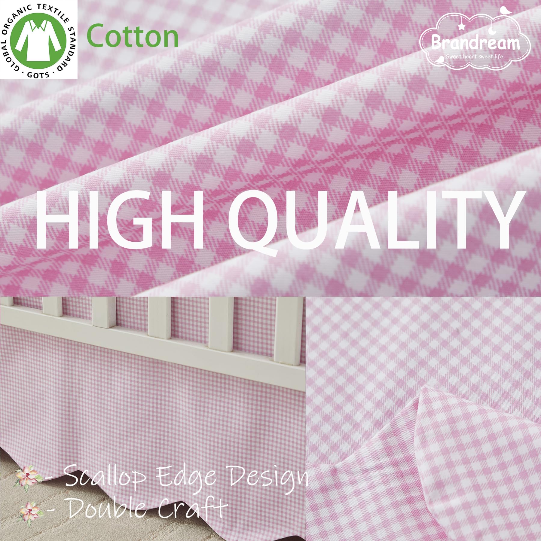 Brandream pink gingham crib skirt is easy to care and stylish for nurseries.