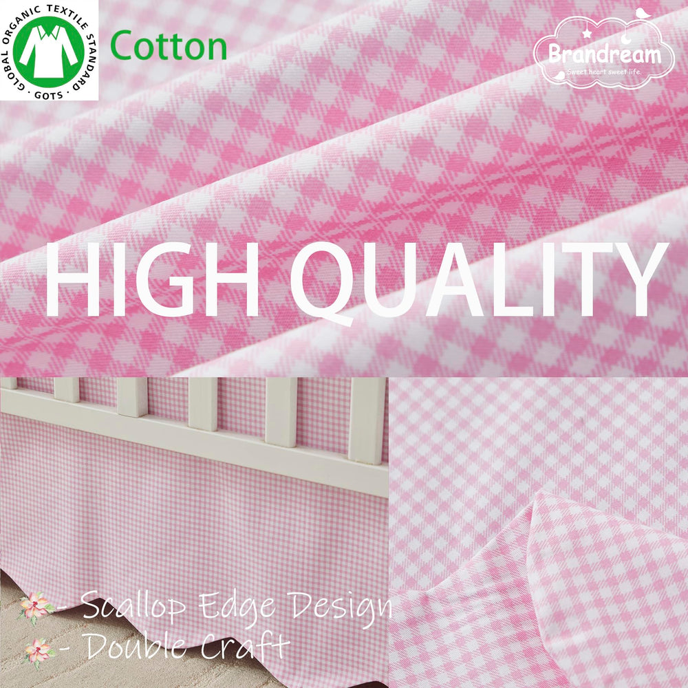 Brandream pink gingham crib skirt is easy to care and stylish for nurseries.