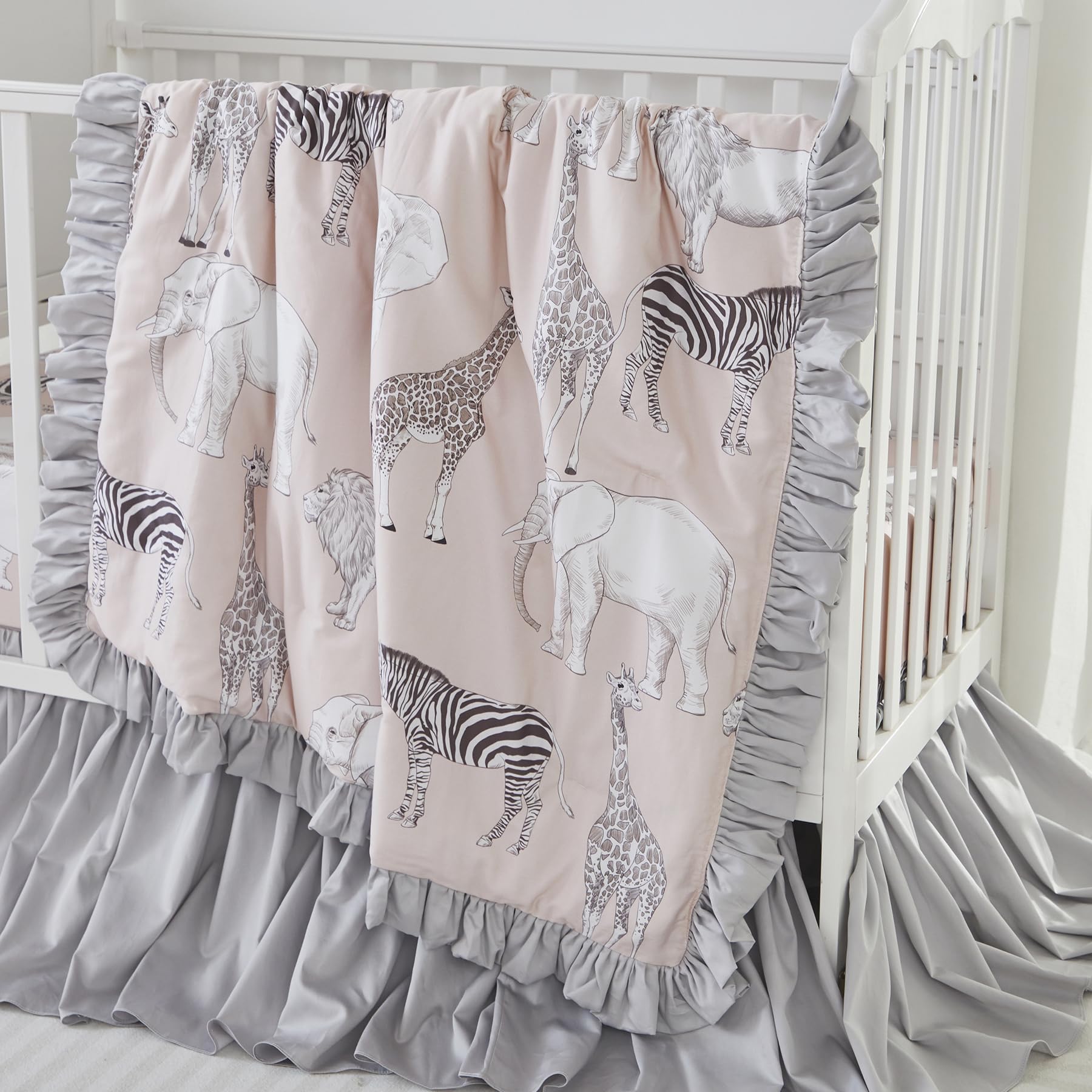 Brandream pink grey nursery theme creates a modern gender-neutral sleep space