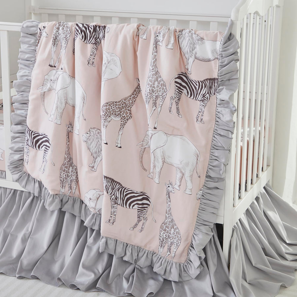 Brandream pink grey nursery theme creates a modern gender-neutral sleep space