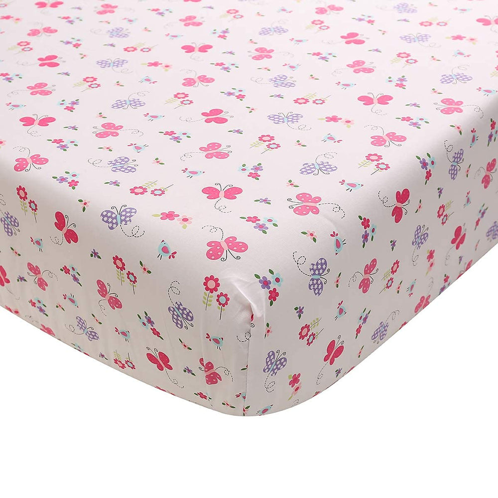 Brandream Pink Heart Crib Bed Skirt with 4-sided tailored finish