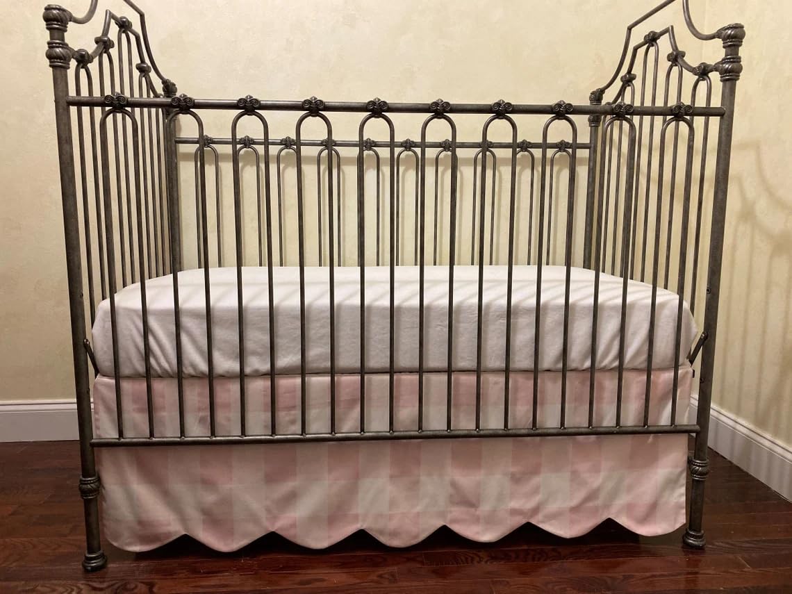 Brandream pink plaid gingham crib skirt pairs easily with many nursery palettes.