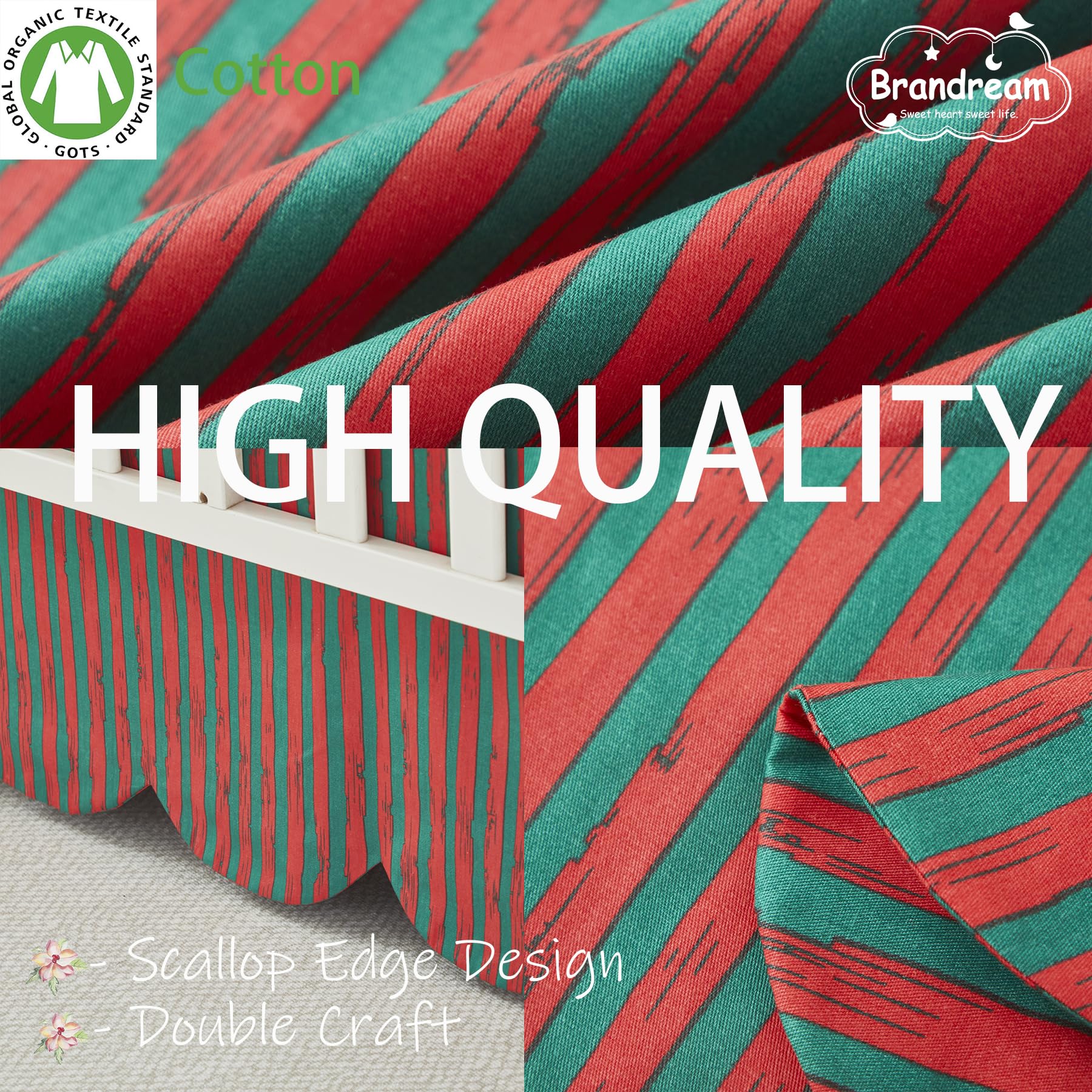 Brandream red and green striped crib skirt adds festive charm to any nursery setting