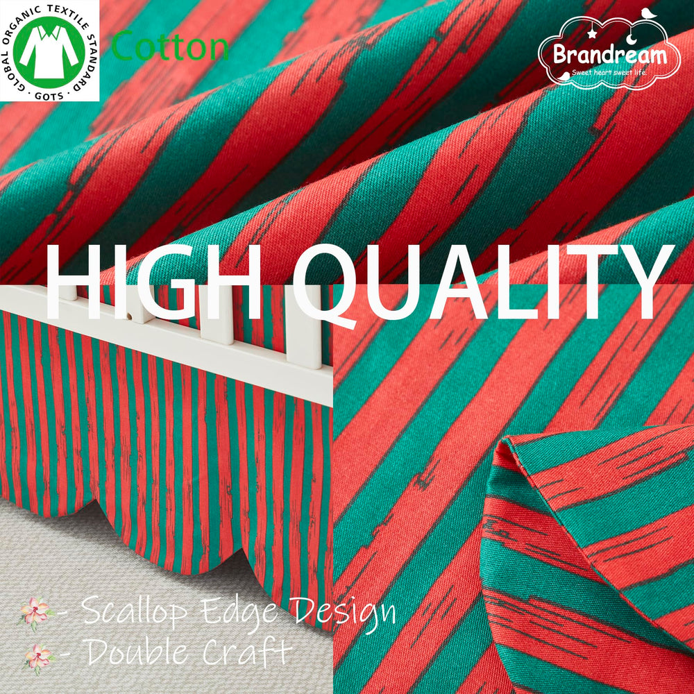 Brandream red and green striped crib skirt adds festive charm to any nursery setting