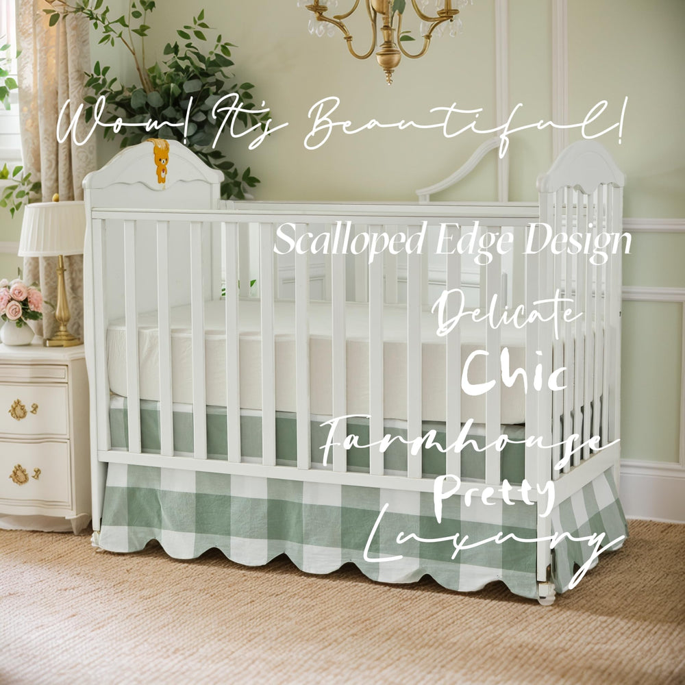 Brandream sage green crib skirt complements calm nursery themes.