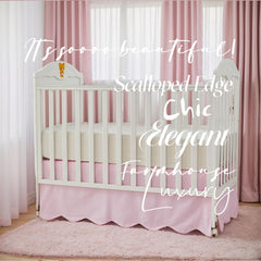 Brandream scallop edge crib skirt provides tidy coverage for standard cribs.