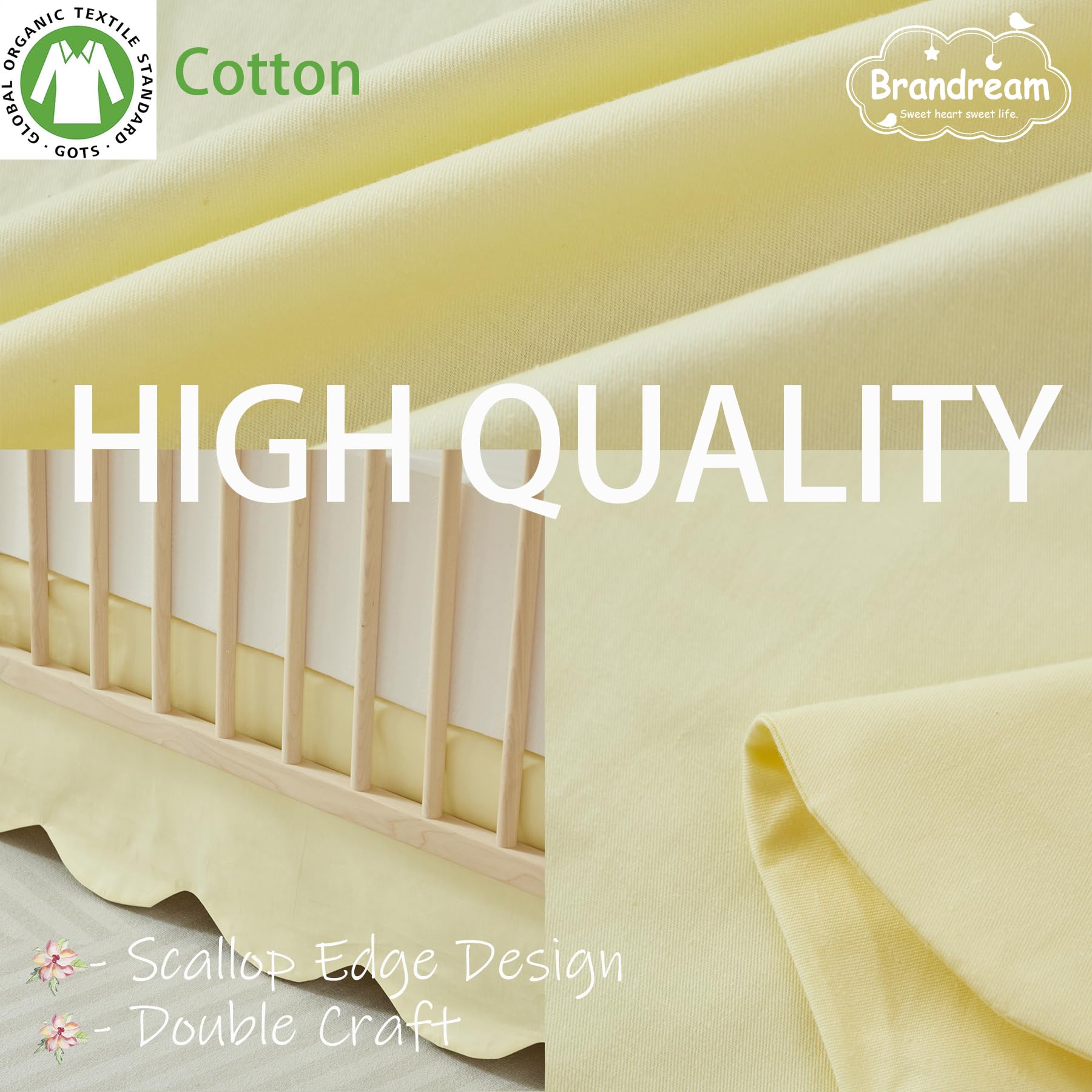 Brandream scallop edge crib skirt uses premium cotton for gentle touch