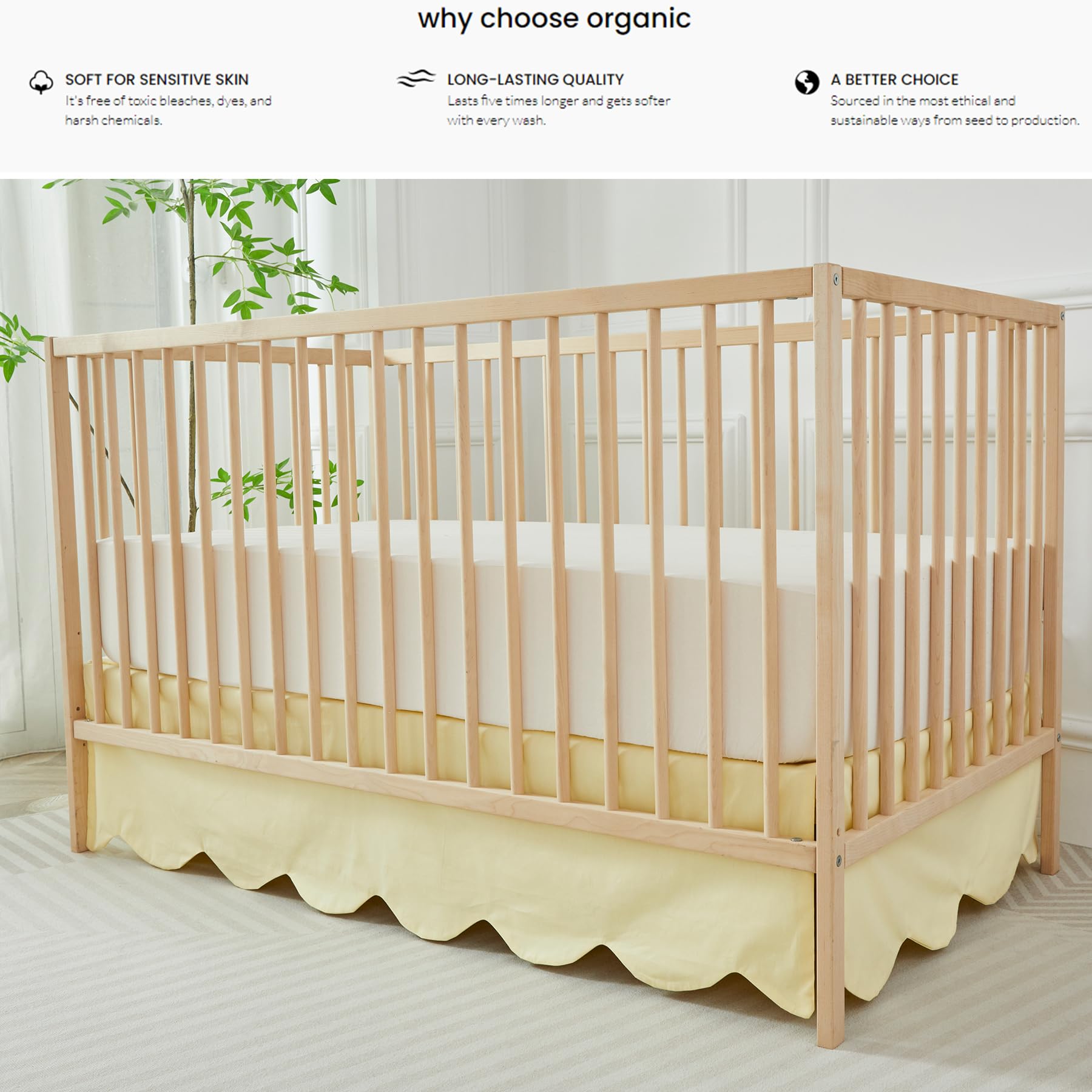 Brandream scallop edge crib skirt is machine washable for easy care