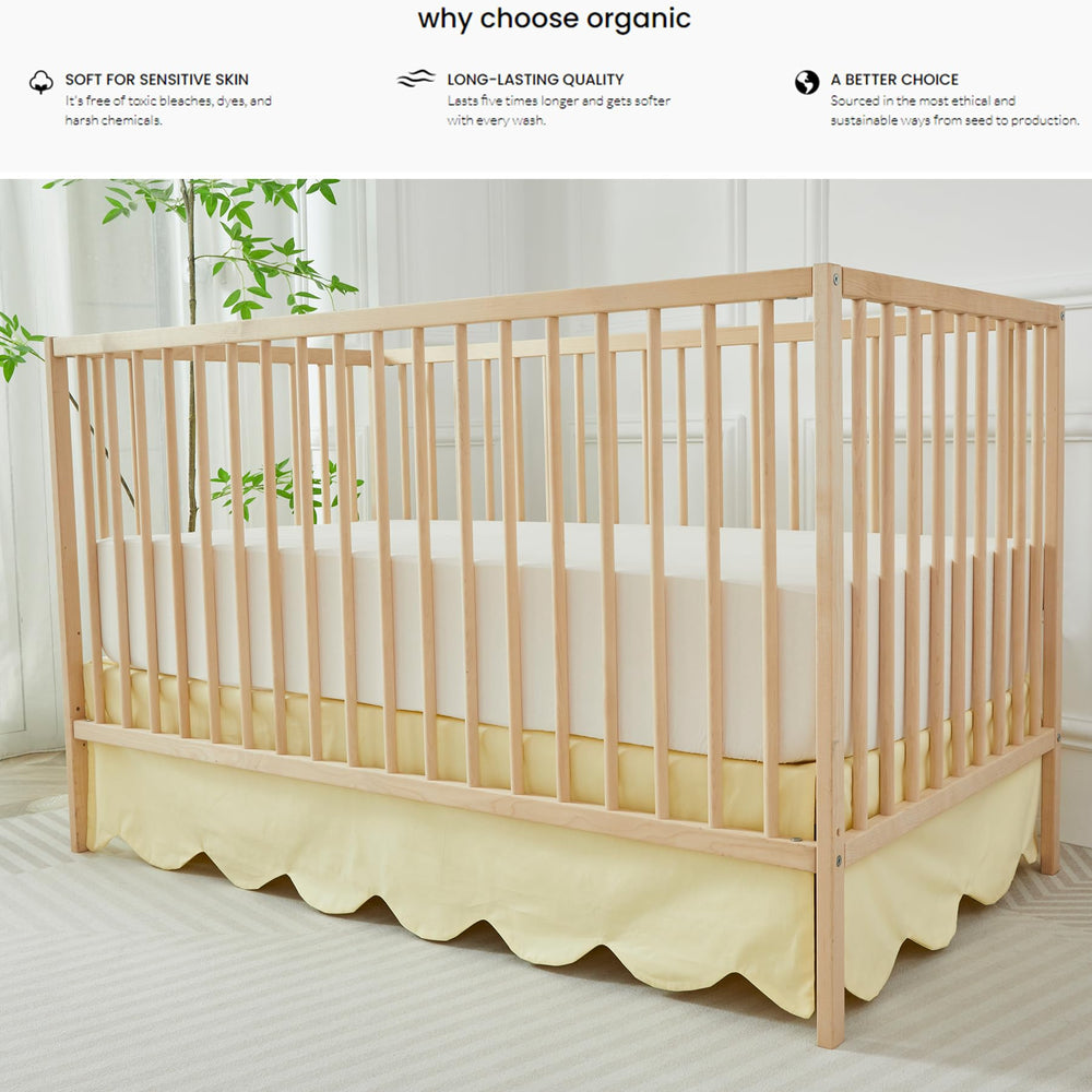 Brandream scallop edge crib skirt is machine washable for easy care