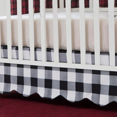 Brandream scallop edge crib skirt in black-gingham enhances nursery decor and hides under-crib items.