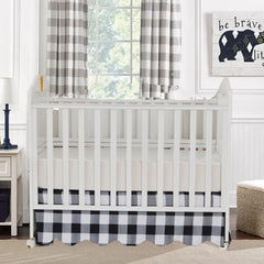 Brandream scallop edge crib skirt with buffalo check creates bold charm and easy care appeal.