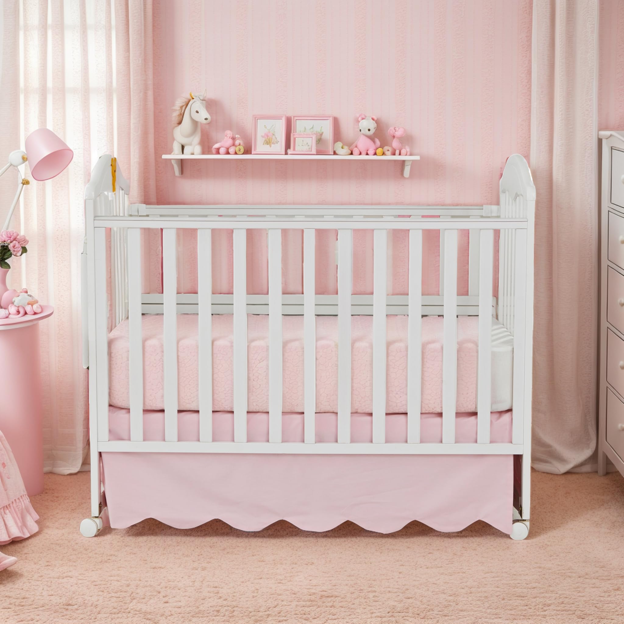 Brandream scallop edge crib skirt nursery decor emphasizes texture and color harmony.