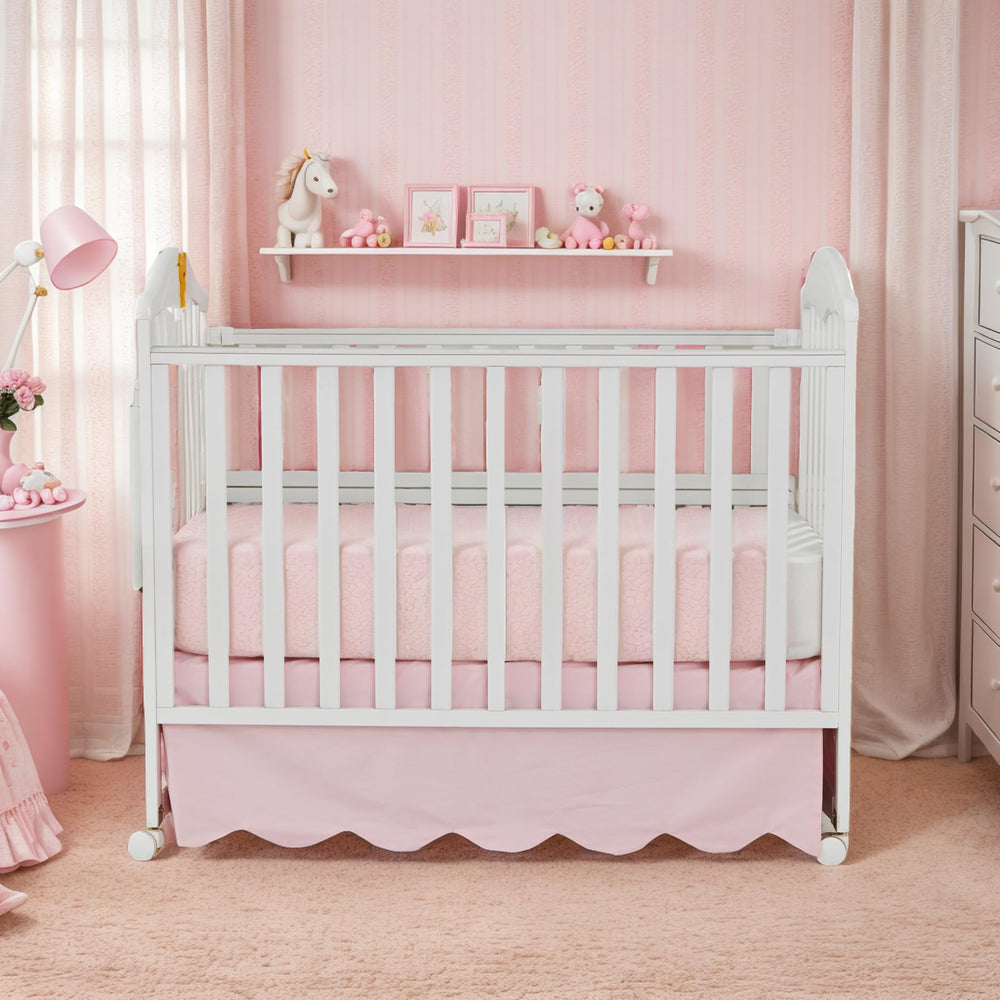 Brandream scallop edge crib skirt nursery decor emphasizes texture and color harmony.