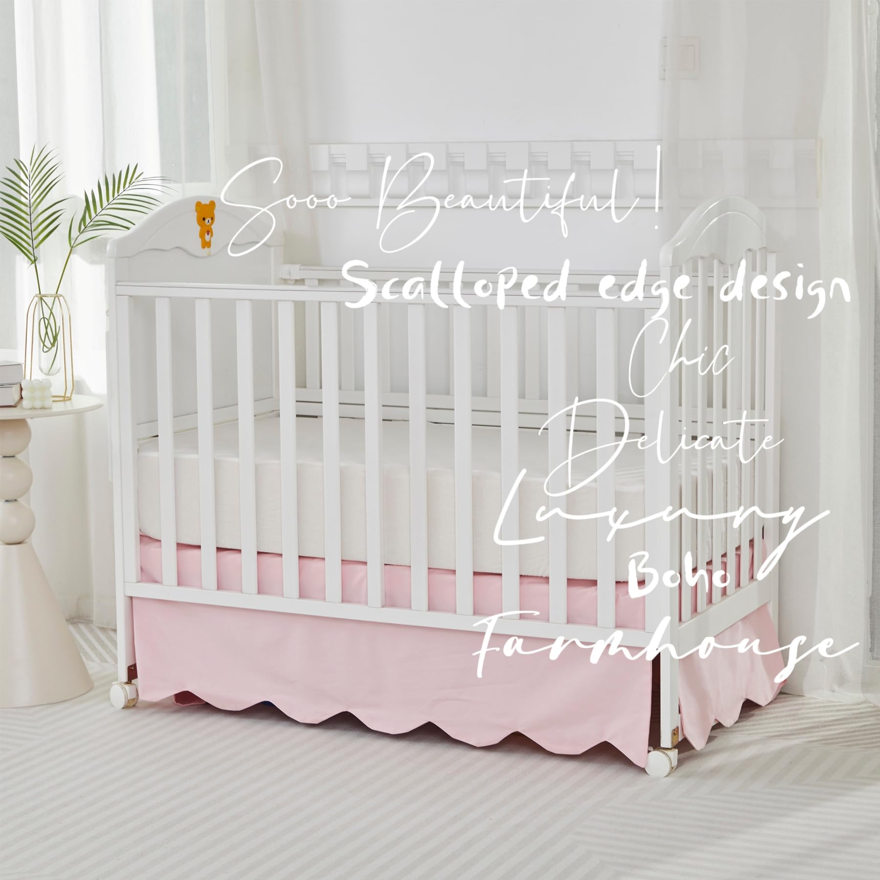 Brandream scallop edge crib skirt stitching detail conveys durability and quality.