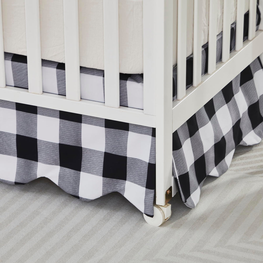 Brandream scallop edge crib skirt in white-gingham adds bright, clean styling and soft drape.