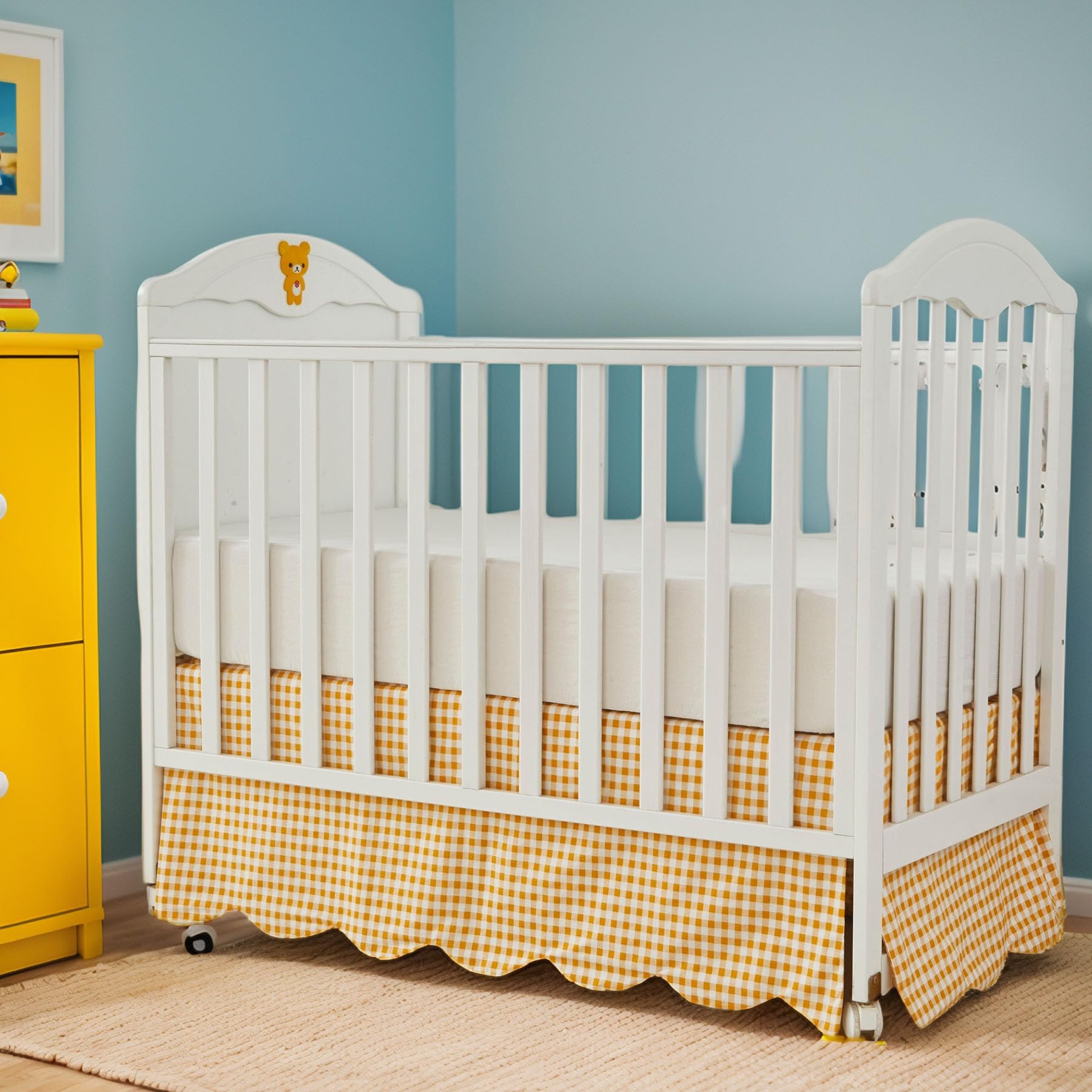 Brandream scallop edge crib skirt enhances nursery decor with elegant softness.