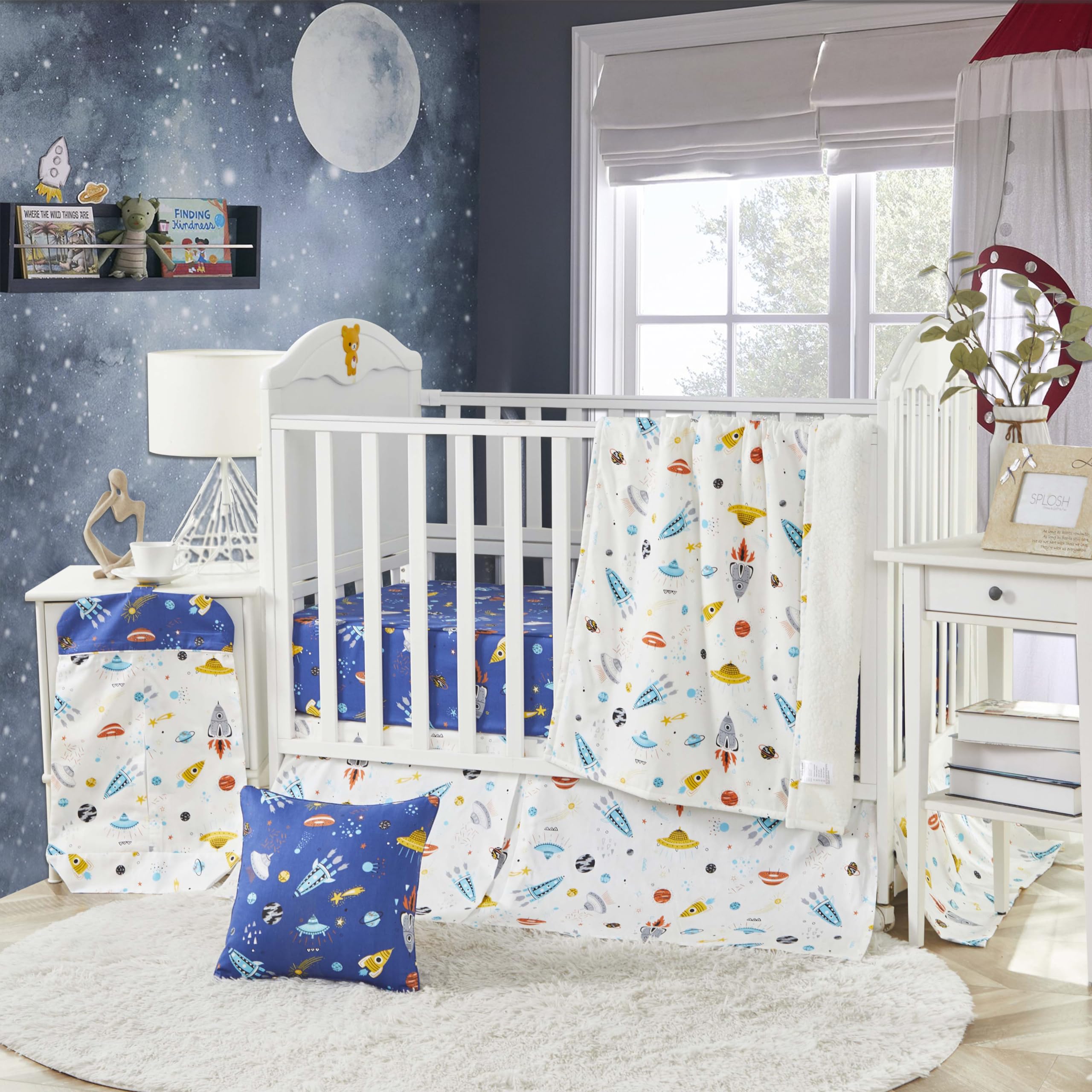 Brandream space rocket crib blanket showing a playful space theme for baby sleep comfort