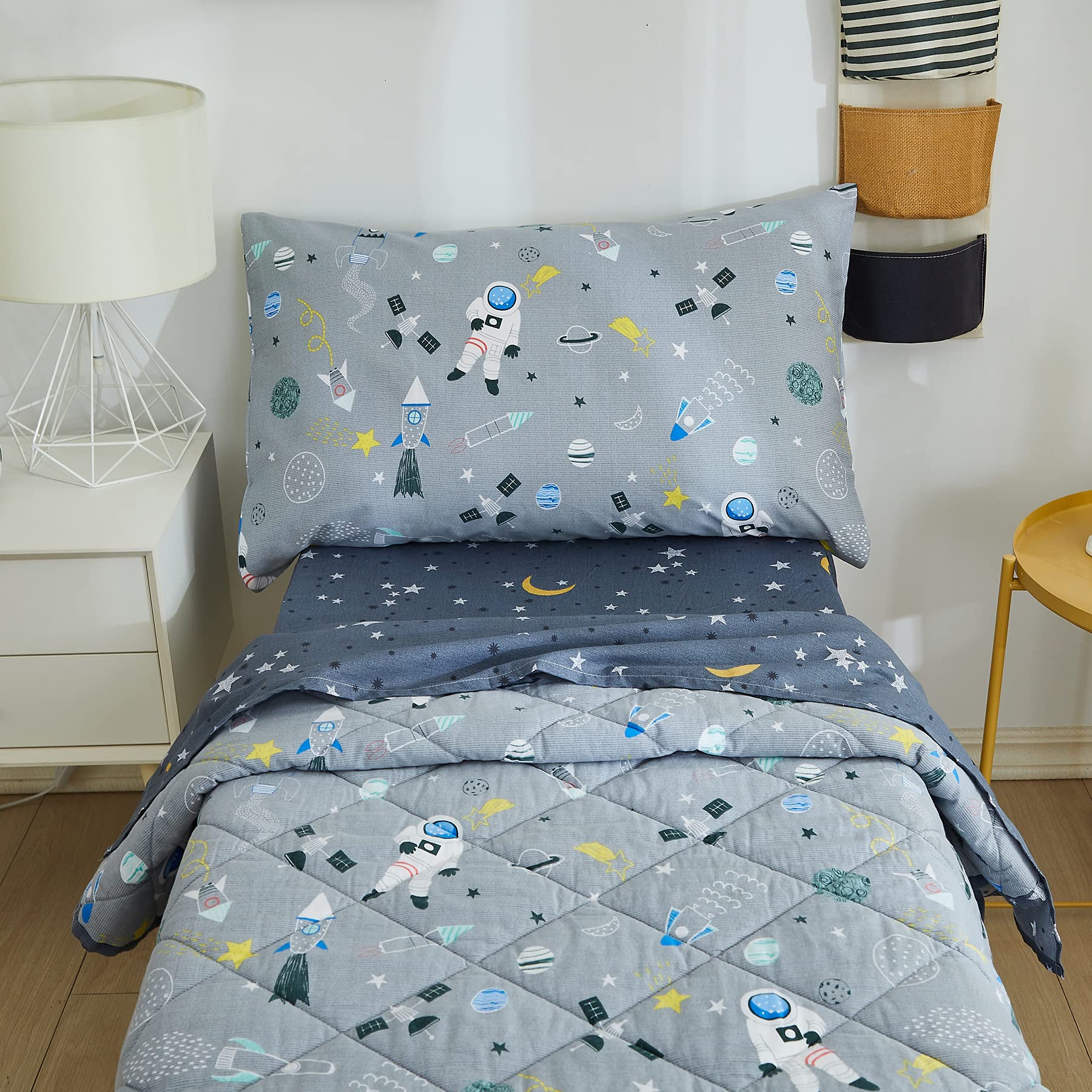 Brandream space-rocket print close-up showing durable kid-friendly design