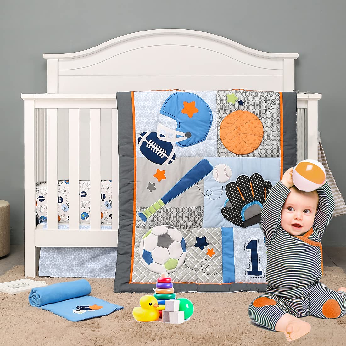 Brandream Sport Baby Crib Bedding Ball Theme Quilt with playful design for cozy playtime