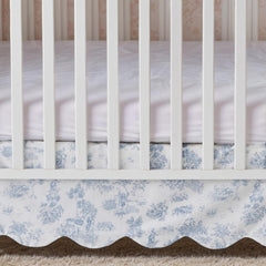 Brandream Toile Crib Skirt features blue floral print that coordinates with baby's decor.