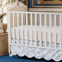 Brandream Toile Crib Skirt with scalloped edge for a refined nursery look.