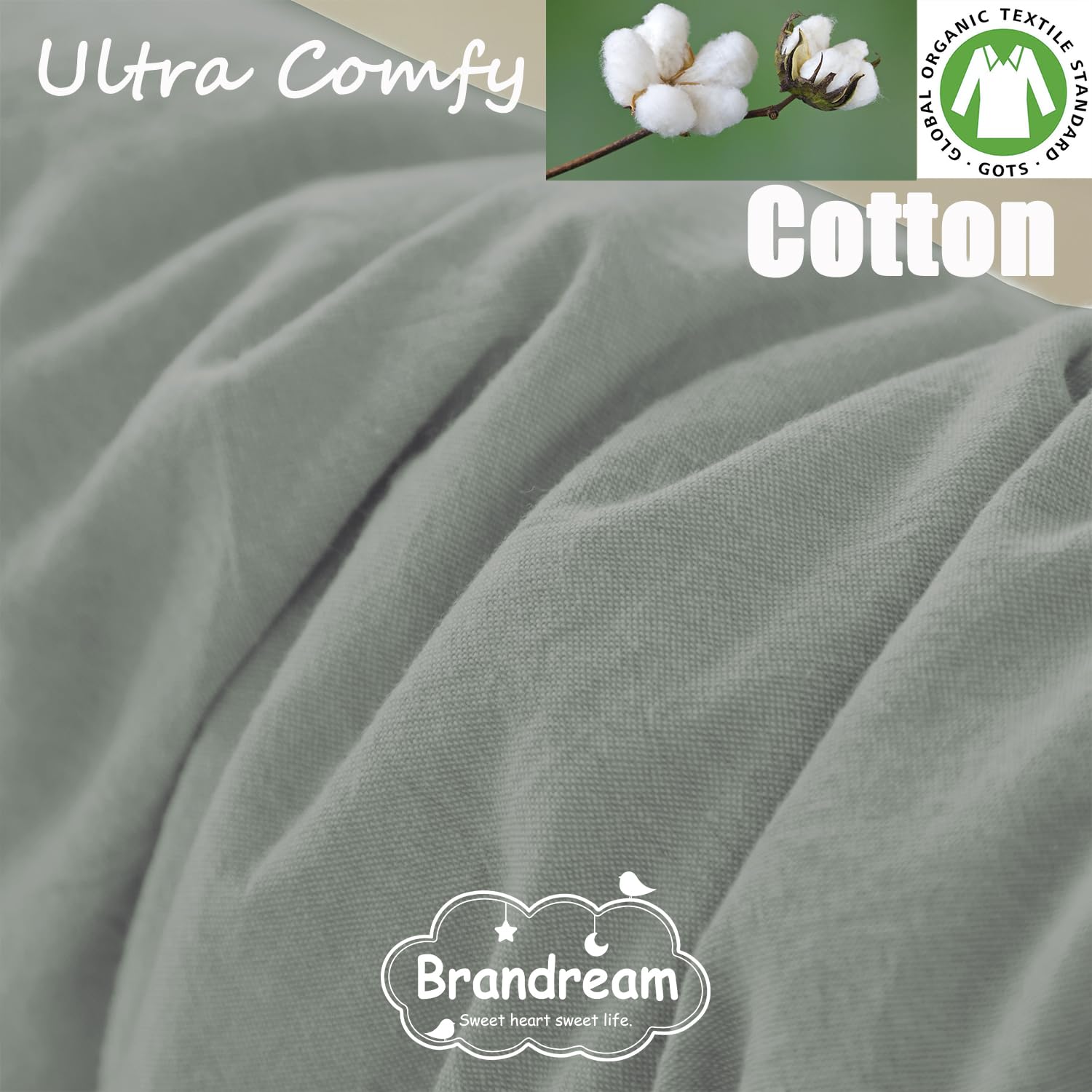 Brandream washed cotton crib bedding for breathable year-round comfort
