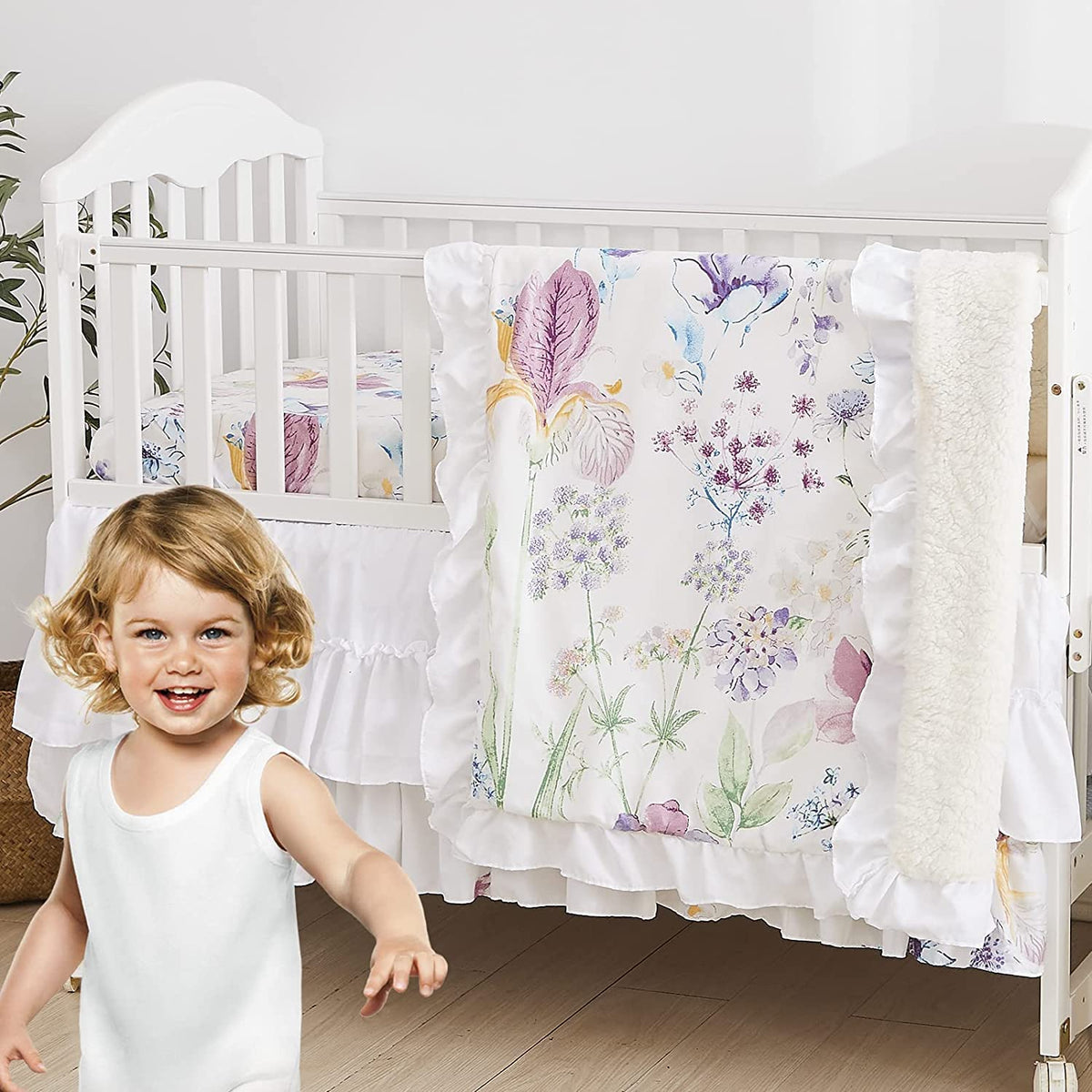 Brandream Wildflower Butterfly crib bedding set, pastel garden design for a cozy nursery.
