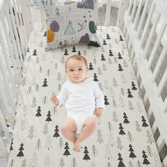 Brandream woodland-pattern crib sheet features a cozy forest design for nursery decor.