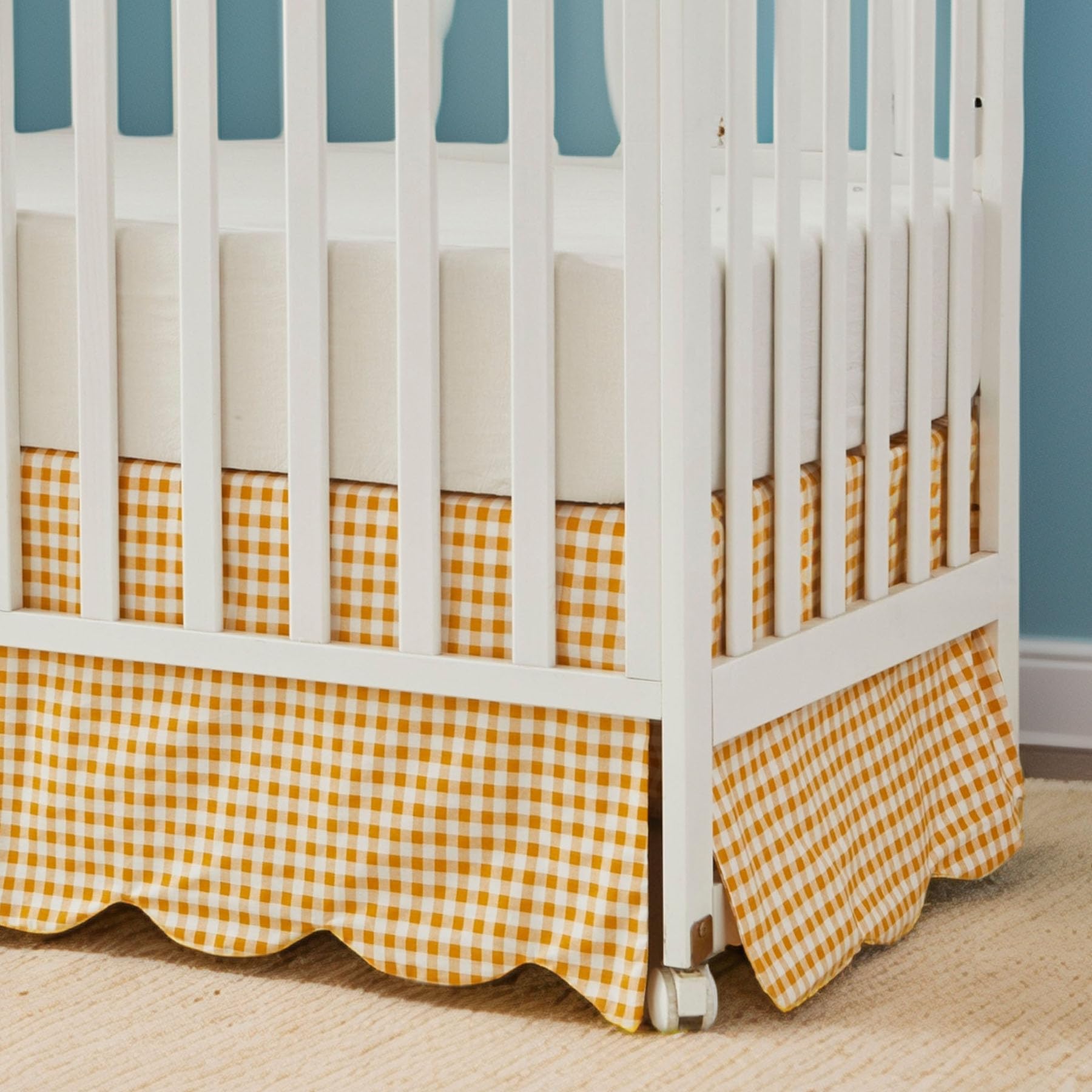Brandream yellow gingham crib skirt brightens the nursery and ties decor together.