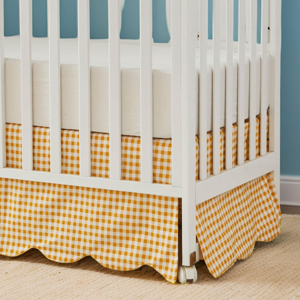 Brandream yellow gingham crib skirt brightens the nursery and ties decor together.